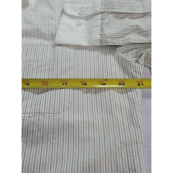 French Connection White Textured Beige & Brown Stripe Dress Shirt LS Size M - Picture 6 of 7